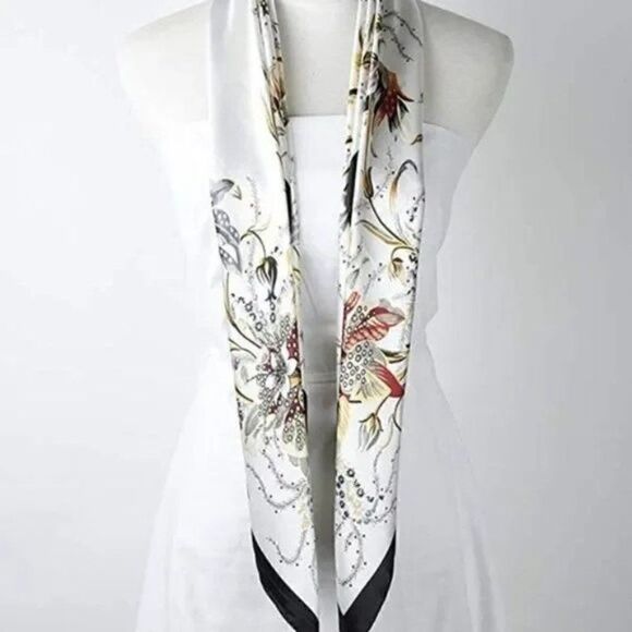 Satin Elegant Floral Design Scarf 35"/35" - Picture 3 of 7
